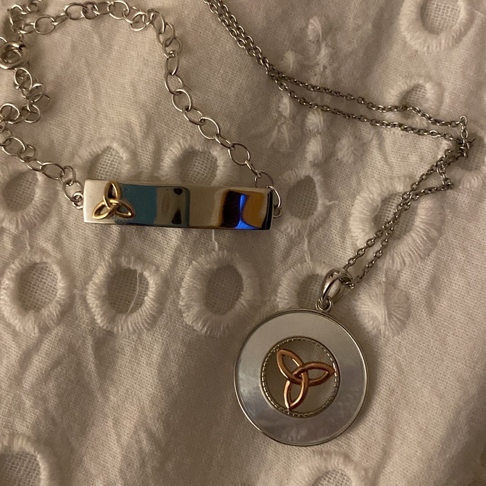 Irish white silver and rose gold bracelet and necklace